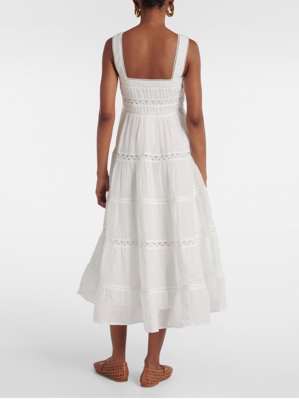 GAP x DÔEN Eyelet Midi Dress White Smocked Cotton Tiered Large NWT - Picture 8 of 10